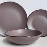 طقم أطباق القمر 6 اشخاص 18 قطعة بني غامق طقم نهياني سويت (FHG18-04) مع مفرش سفره هدية