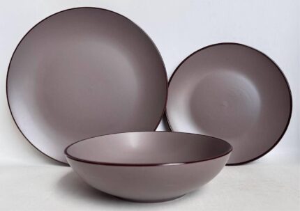 طقم أطباق القمر 6 اشخاص 18 قطعة بني غامق طقم نهياني سويت (FHG18-04) مع مفرش سفره هدية